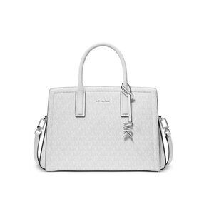 MICHAEL KORS Laila logo coated canvas medium satchel crossbody -White-Defective